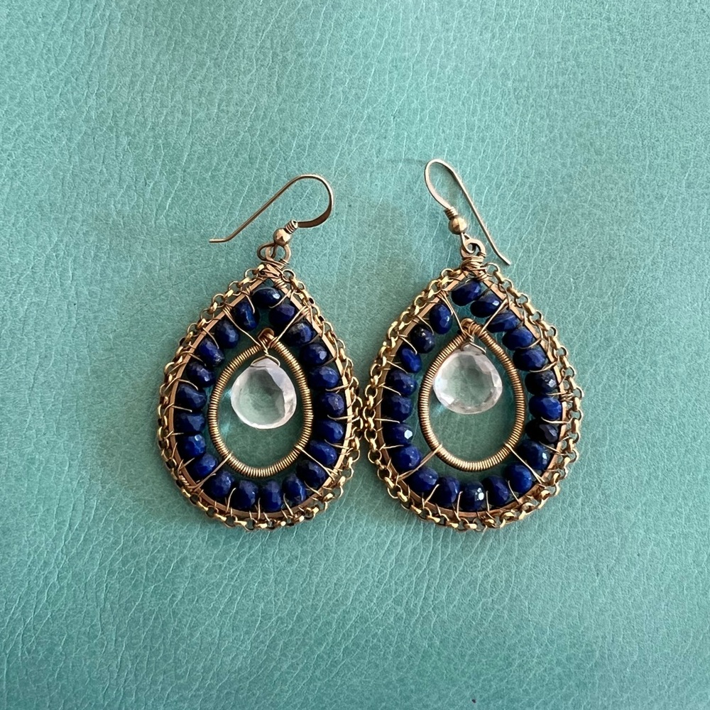 Kendra Scott lookalike navy & crystal tear earrings